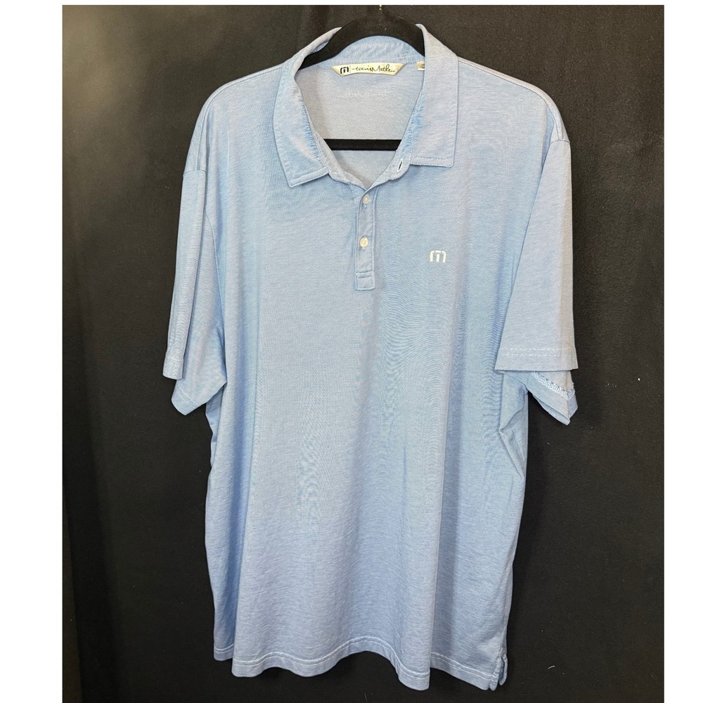 Travis Mathew Mens‎ Polo Shirt Blue Striped Short Sleeve Golf Casual